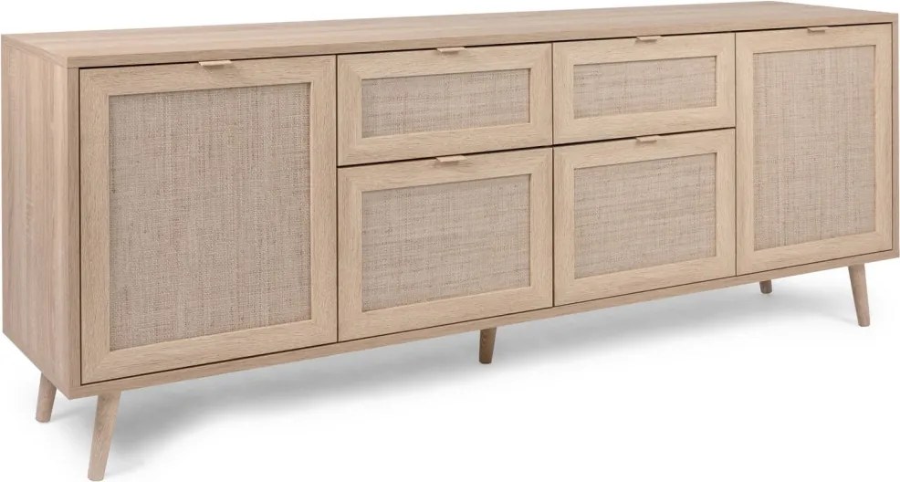 Široká komoda so zásuvkami Bali, dub sonoma/výplet
