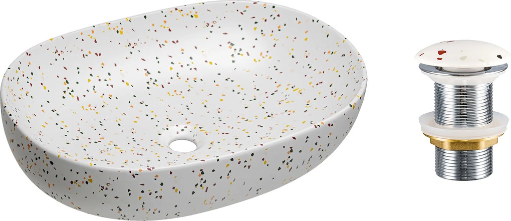 Comad Keramické umývadlo na dosku Lili 60x41,5 terazzo + výpusť Click-Clack terazzo