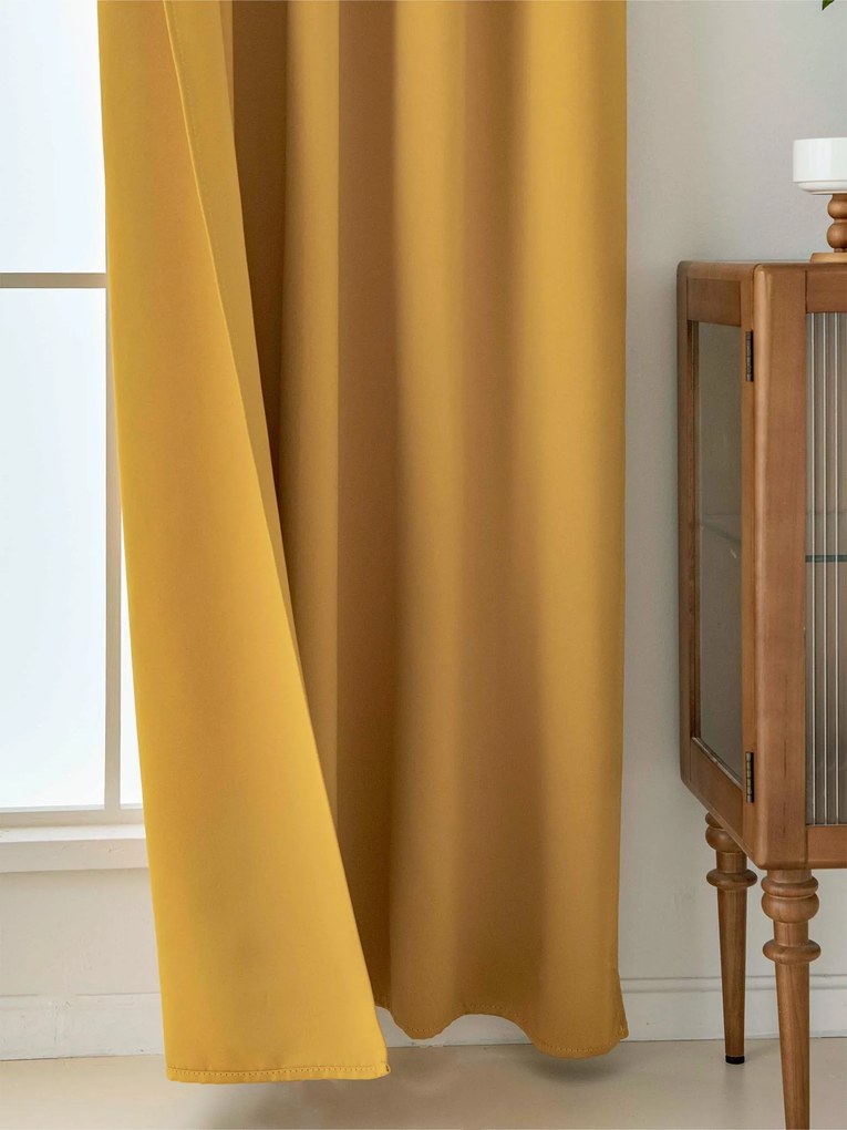 Blackout závesy Elias horčicová – 140 × 280 cm (2 ks) - riasiaca stuha