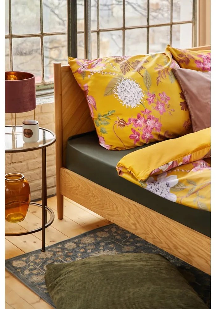 Okrovožlté obliečky na dvojlôžko z bavlneného saténu Bonami Selection Blossom, 160 x 220 cm