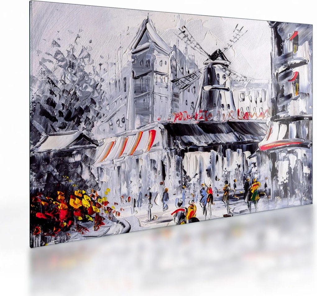 Sklenený obraz - Ulica v Paríži, olejomaľba (70x50 cm)
