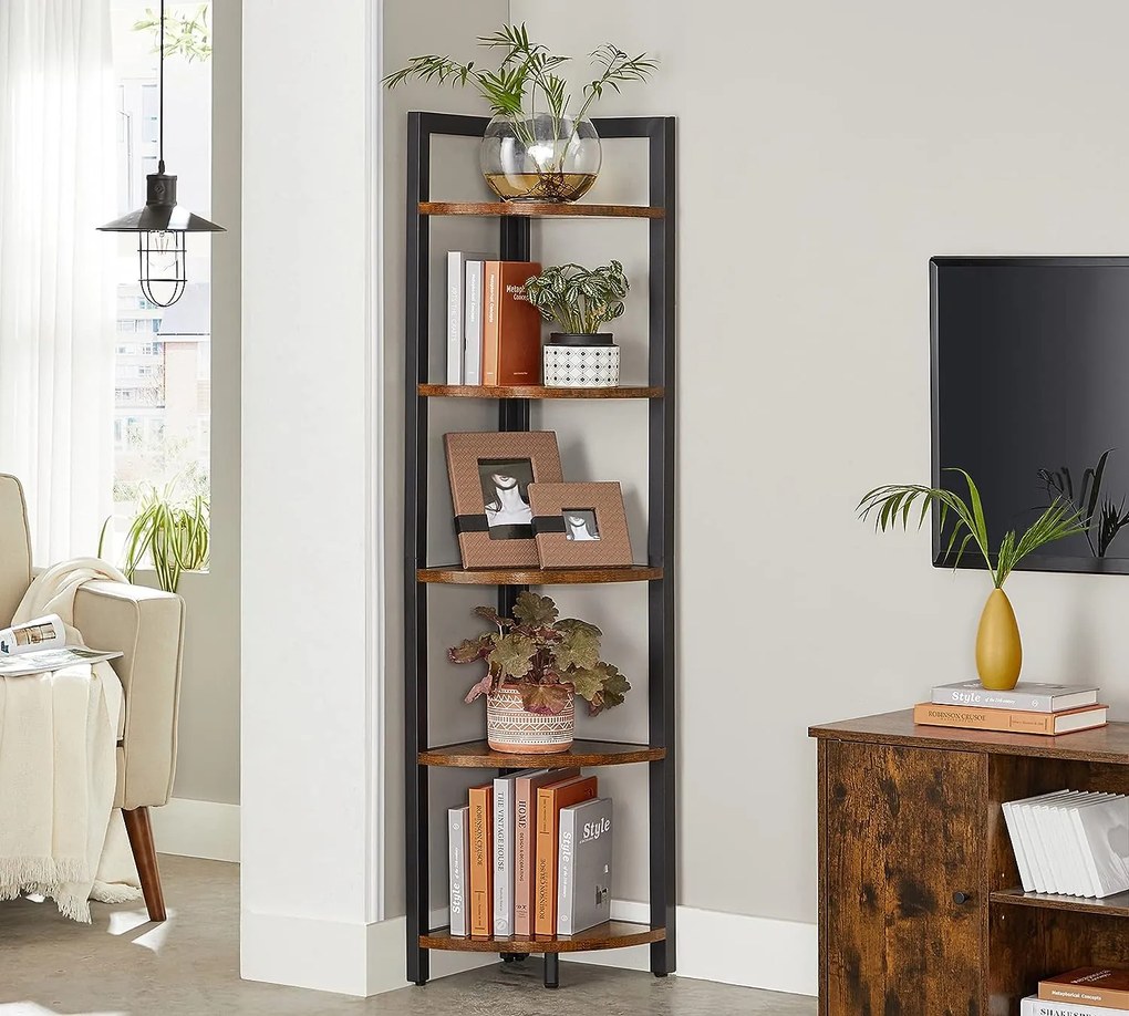Rohový regál TAYLOR 5 políc 150x30 cm, rustikálne hnedý