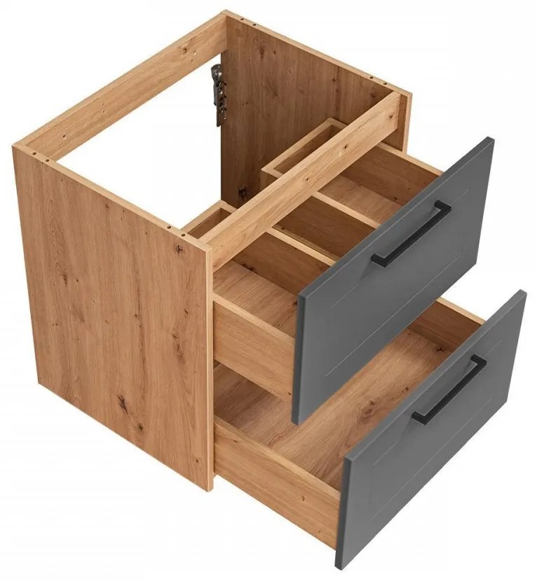 Závěsná skříňka Madera se zápustným umyvadlem 60 cm grafitová/dub artisan