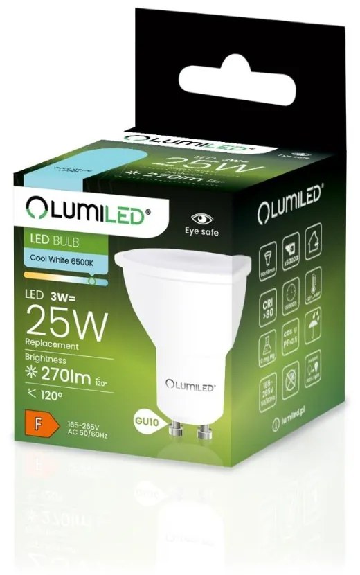 LED žiarovka GU10 3W = 25W 270lm 6500K Cold 120° LUMILED