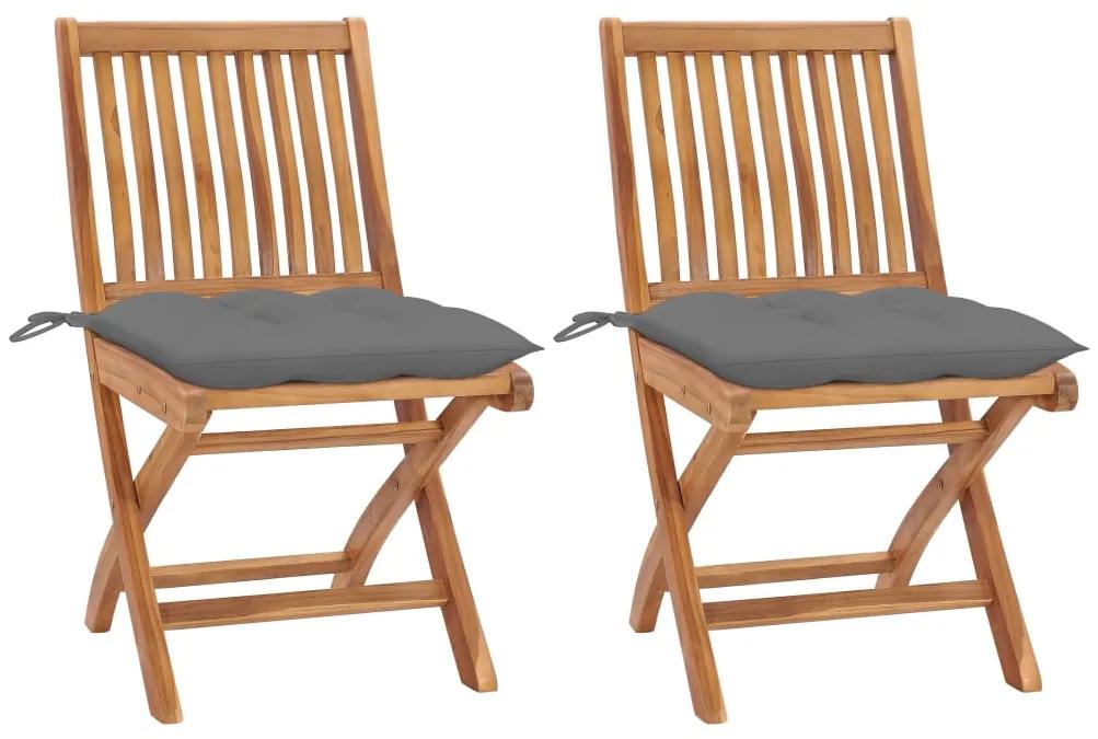 Záhradné stoličky 2 ks, sivé podložky, tíkový masív 3062449