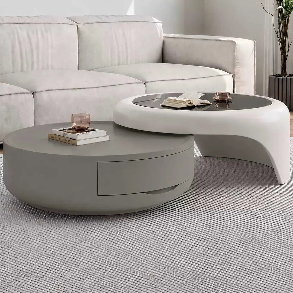 LuxuryForm DESIGN Konferenčný stolík DELUX 80 / 75 cm – biela/sivá (set 2 ks) - II. akosť
