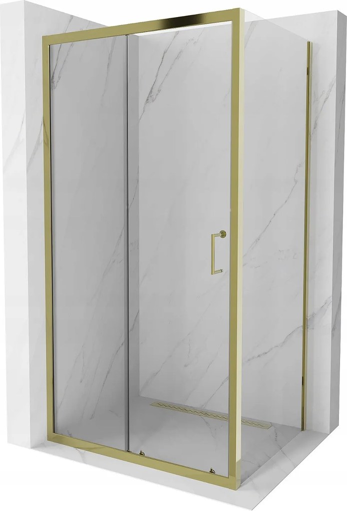 Mexen Apia sprchovací kút s posuvnými dverami 110 (dvere) x 90 (stena) cm, 5mm číre sklo, zlatý profil, 840-110-090-50-00