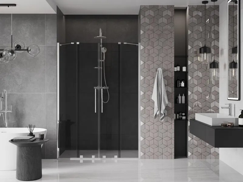 Mexen Velar Duo, posuvné sprchové dvere do otvoru 140 cm, 8mm šedé sklo, chrómová, 871-140-000-42-01