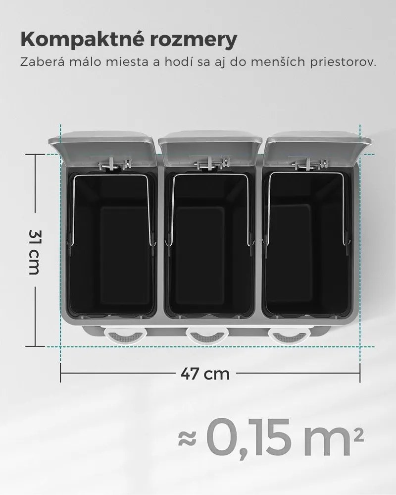 Kôš na separovanie odpadu SORT 24l (3x8l), šedá/biela SongmicsHome