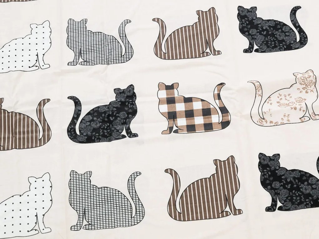 Obliečky z Renforcé bavlny PATTERNED CATS béžové Rozmer obliečky: 2 ks 70 x 90 cm | 200 x 220 cm