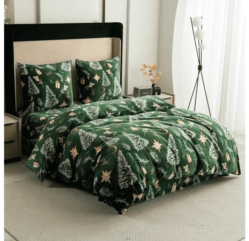 Obliečky mikroplyš GREEN CHRISTMAS zelené Rozmer obliečky: 2 ks 70 x 90 cm | 200 x 220 cm