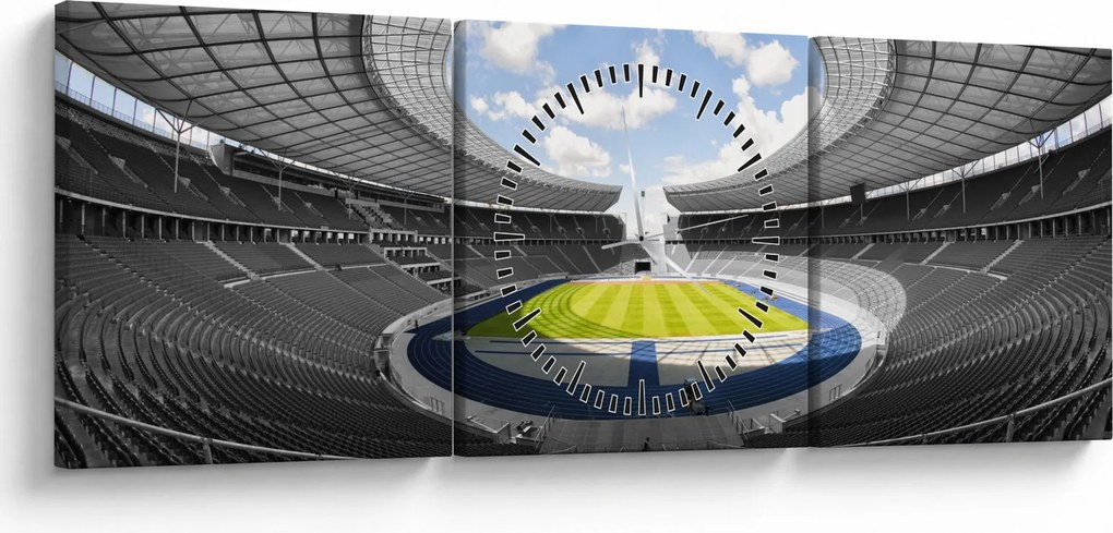 Obraz - futbalový štadión (s hodinami) (90x30 cm)