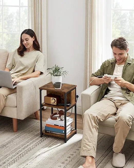 Odkladací stolík so zásuvkou Vasagle Pranky hnedý/čierny