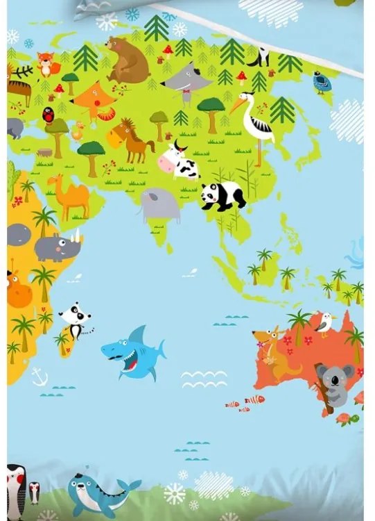 Bavlnené obliečky Mapa Zvierat 140x200/70x90 cm