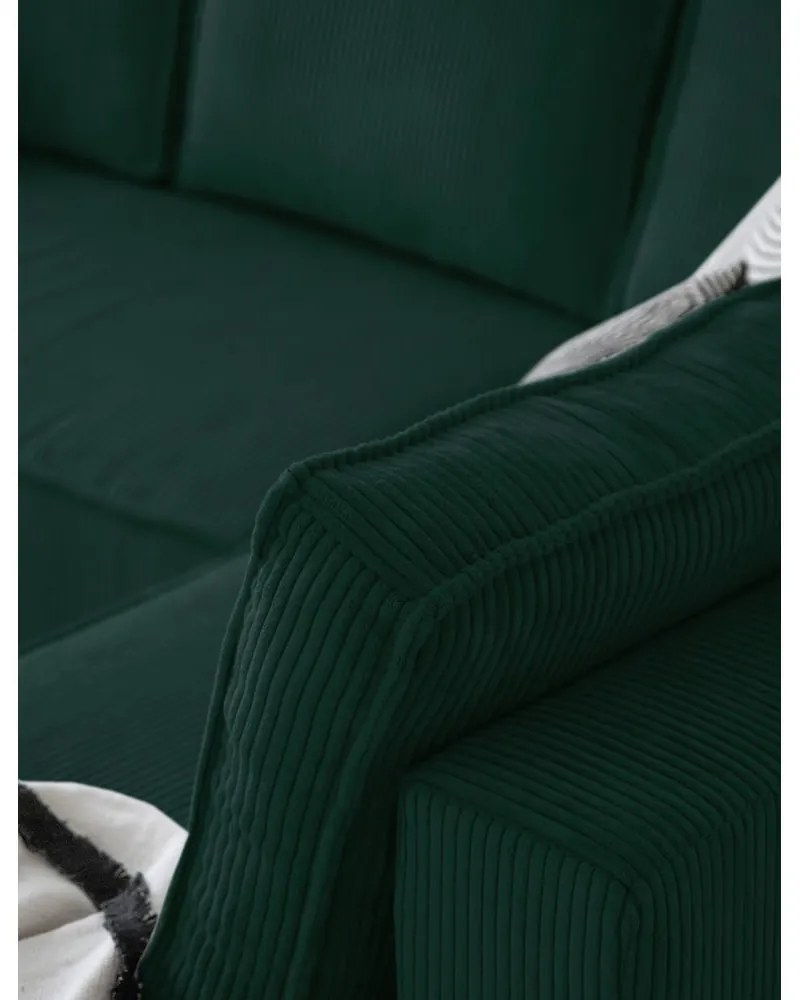 Tmavozelená menčestrová rozkladacia rohová pohovka (pravý roh/do tvaru "U") Brave Dave – Miuform