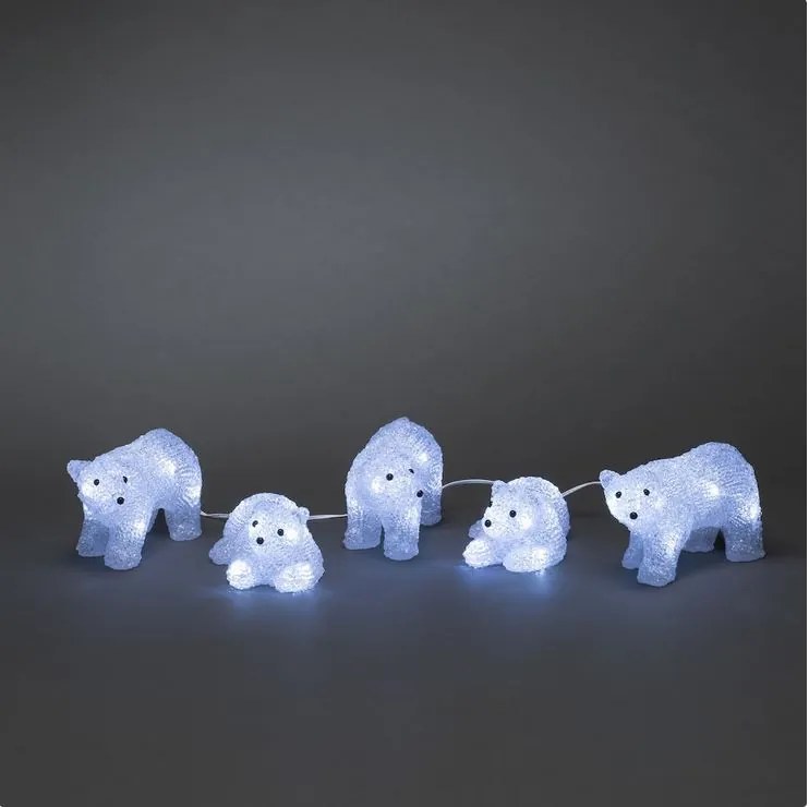 EXIHAND LED vonkajšia dekoratívna vianočná súprava, 5x ľadový medveď, 9m, neutrálna biela