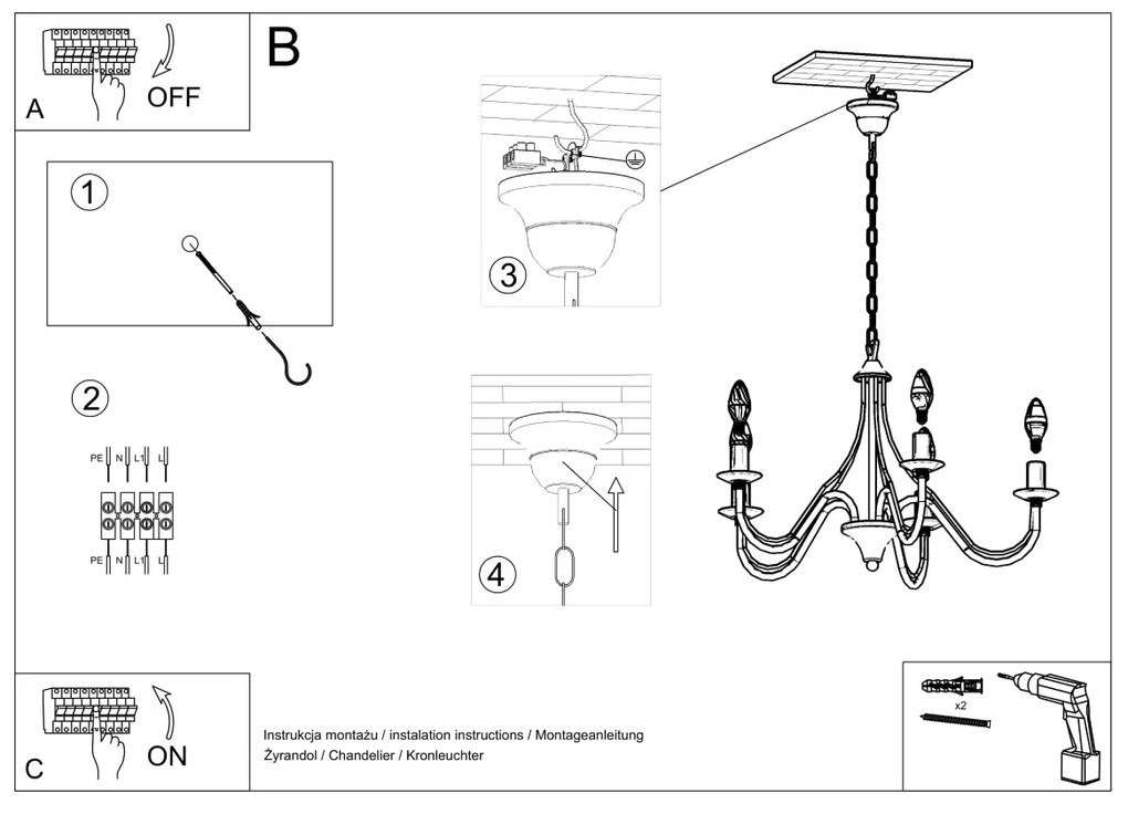 Luster Minerwa 5, biele telo svietidla