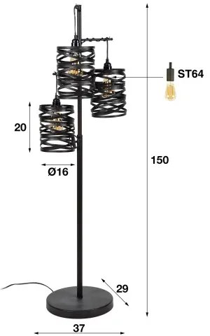Stojaca lampa 82-93 3L Spindle - Komfort-nábytok