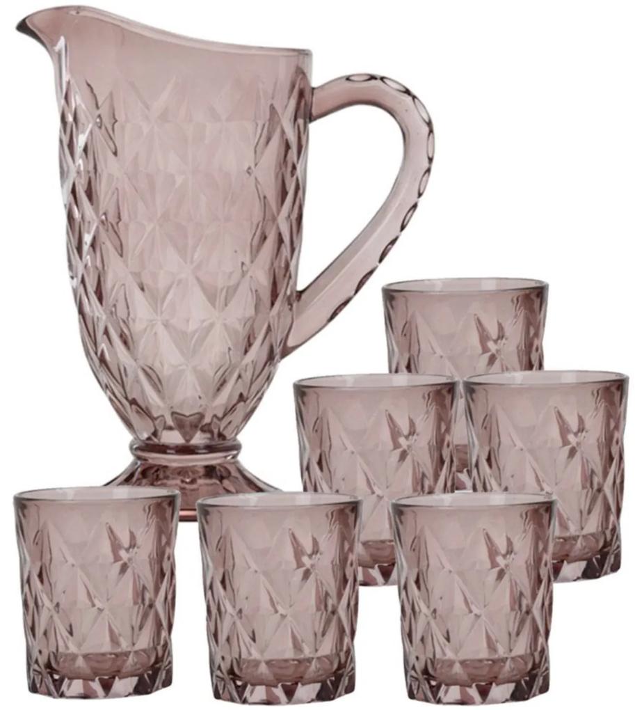 Sklenený karaf s pohára, Excellent Houseware Farba: Ružová