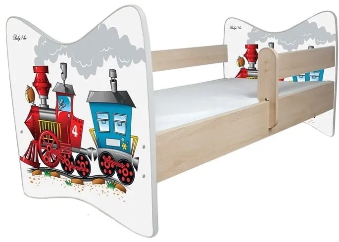 Detská posteľ " Vláčik " deluxe, Rozmer 140x70 cm, Farba dub jasný, Matrace bez matraca