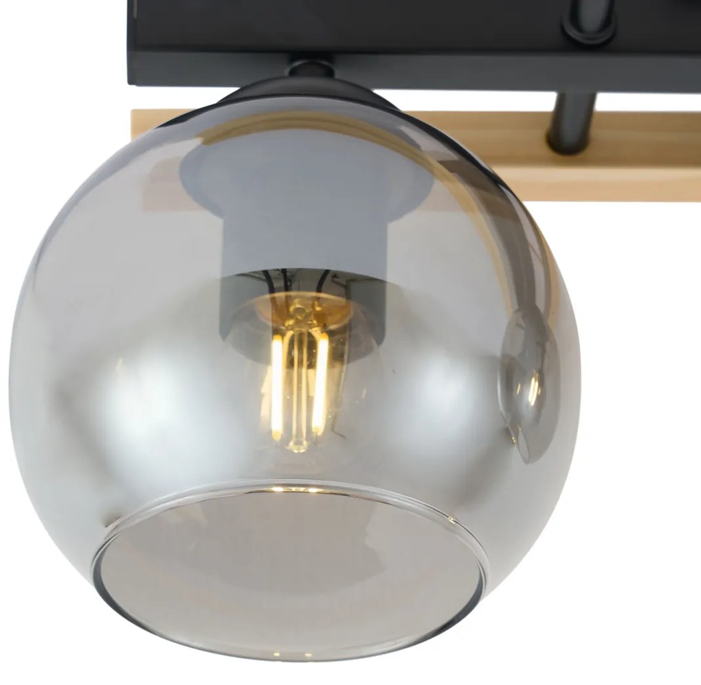 Moderné stropné svietidlo čierne s drevom a dymovým sklom 3-Lights - Aleks