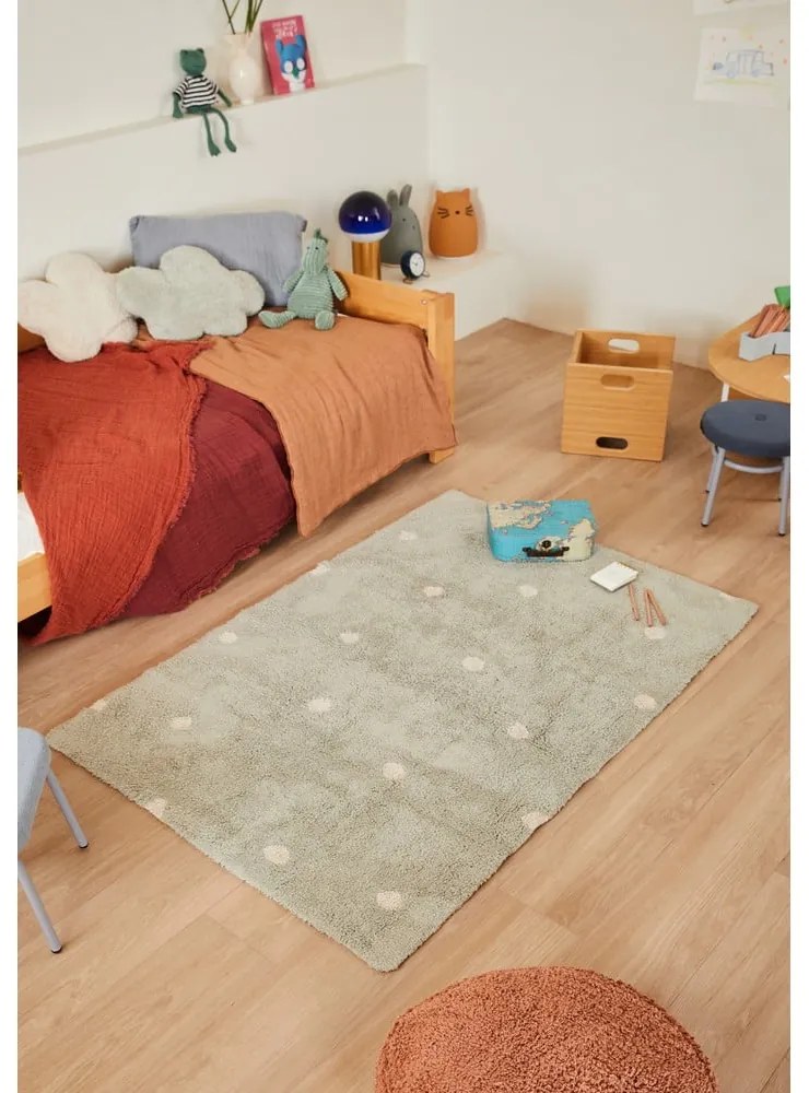 Prateľný ručne tkaný bavlnený detský koberec v mentolovej farbe 100x150 cm Mini Dot Blue Sage – Lorena Canals