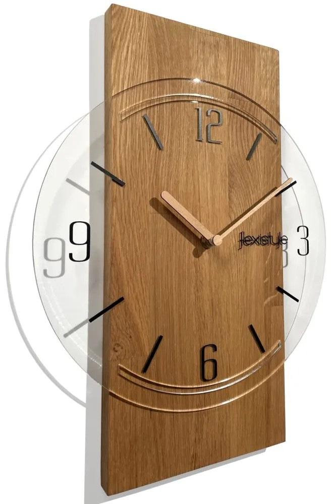 Dubové nástenné hodiny Geometric - číre sklo