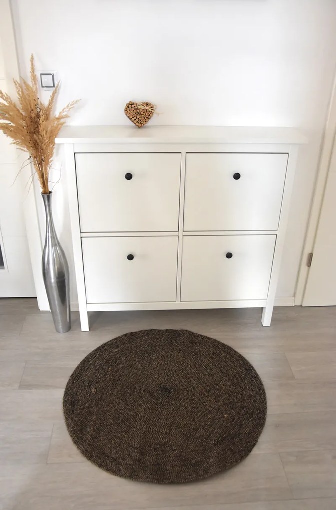 Čierny prírodný okrúhly jutový koberec - 90 cm