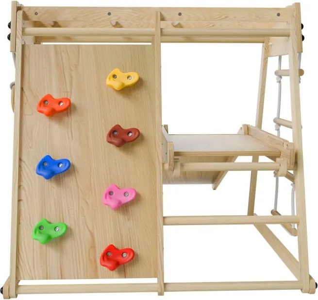Detské vnútorné drevené ihrisko so šmykľavkou, lezeckou sten