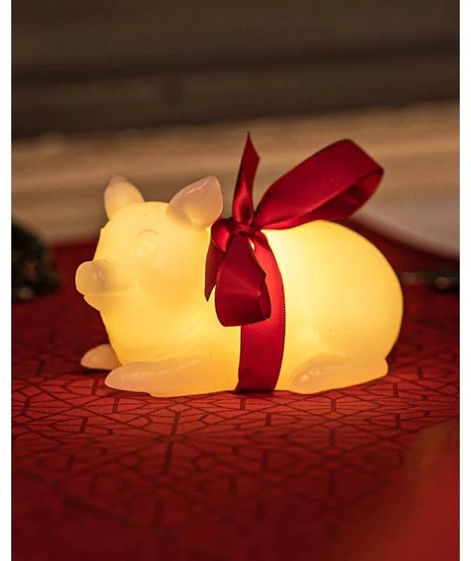 SIRIUS LED svíčka prasátko, bílé, 12 cm