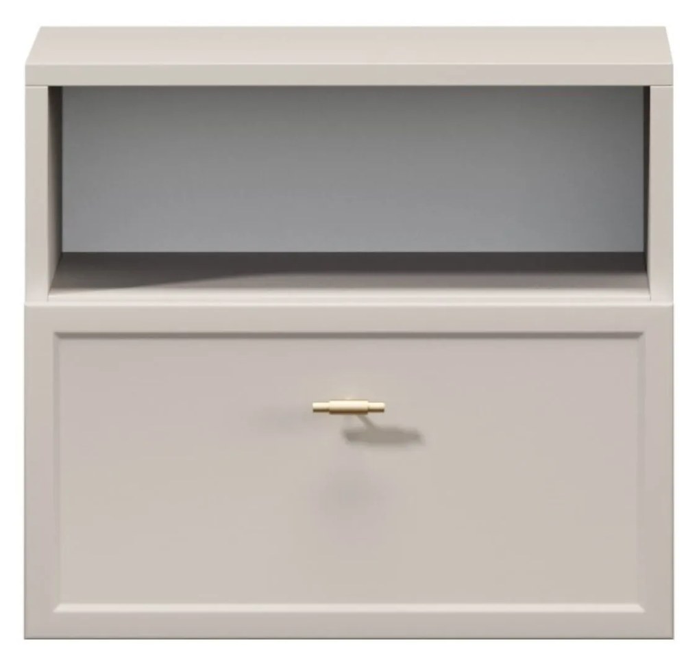 Závesný nočný stolík Lorini 45 cm - kašmírová / zlatá úchytka T