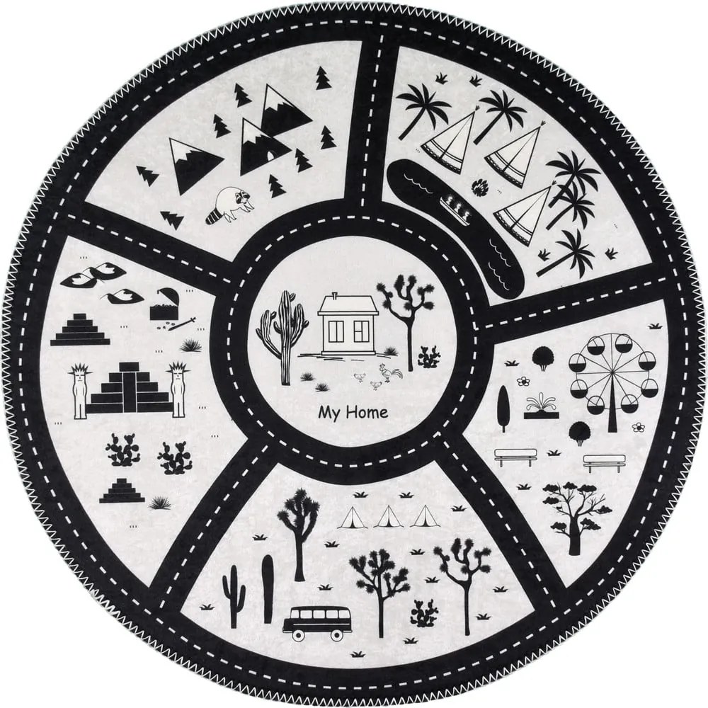 Čierno-biely prateľný detský hrací koberec ø120 cm My Home – Vitaus