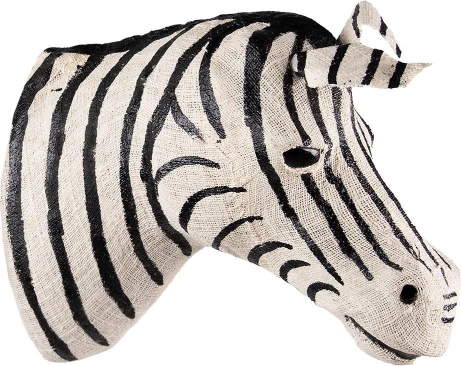 Bielo-čierna antik nástenná dekorácia hlava zebra M - 13*30*27 cm