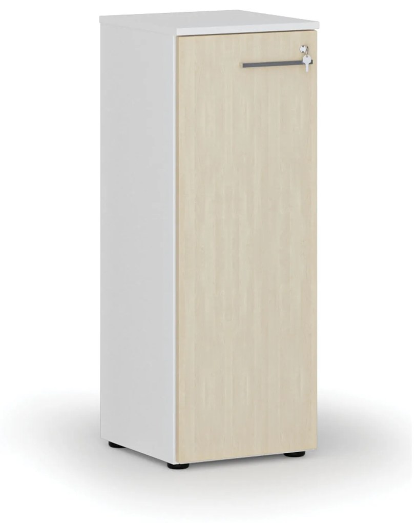 Nízka kancelárska skriňa s dverami PRIMO WHITE, 1087 x 400 x 420 mm, biela/breza