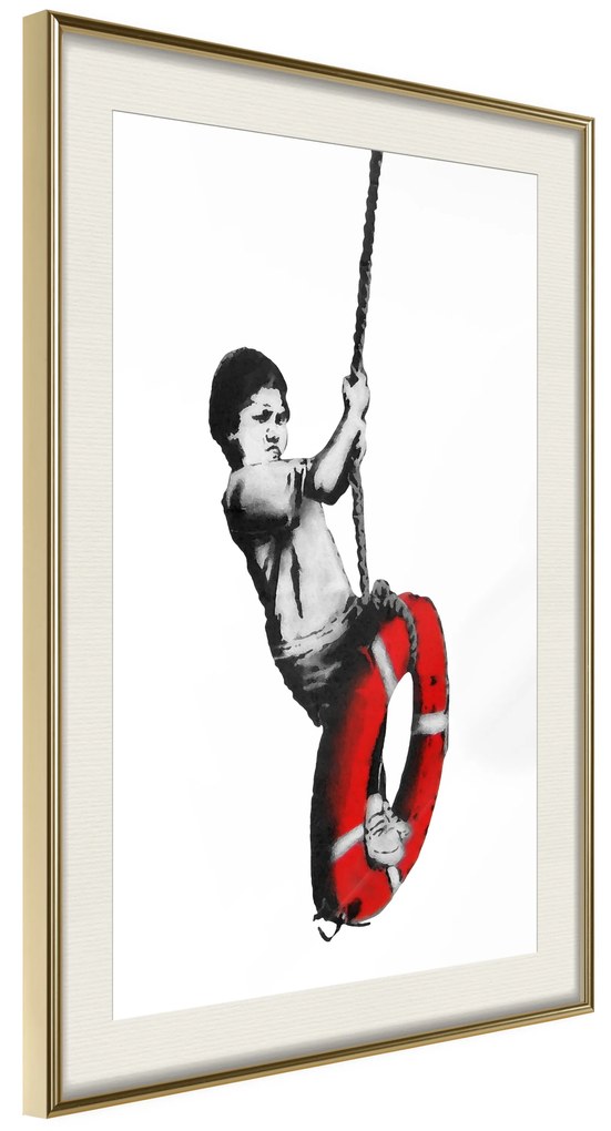 Artgeist Plagát - Banksy: Boy on Rope [Poster] Veľkosť: 30x45, Verzia: Čierny rám s passe-partout