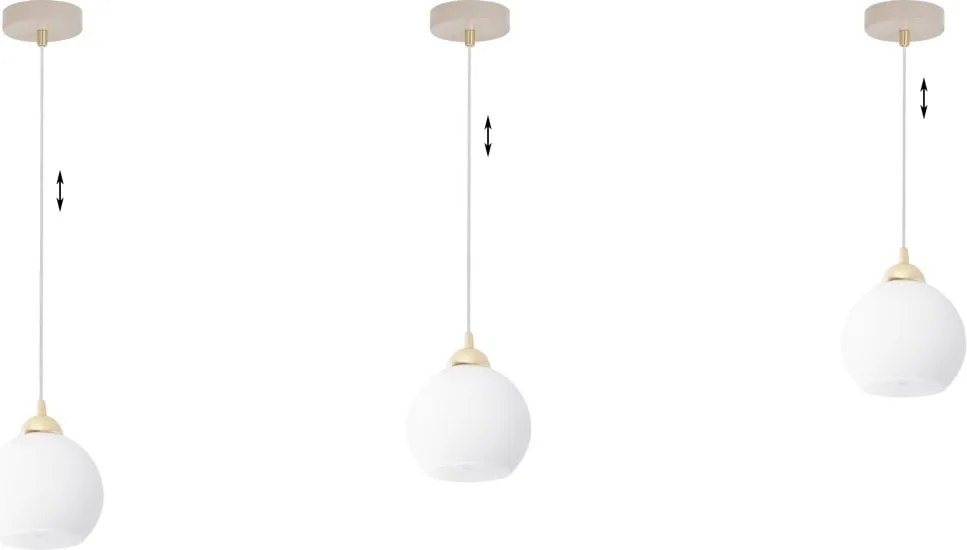 Závesné svietidlo Eliza, 1x biele sklenené tienidlo, g/be