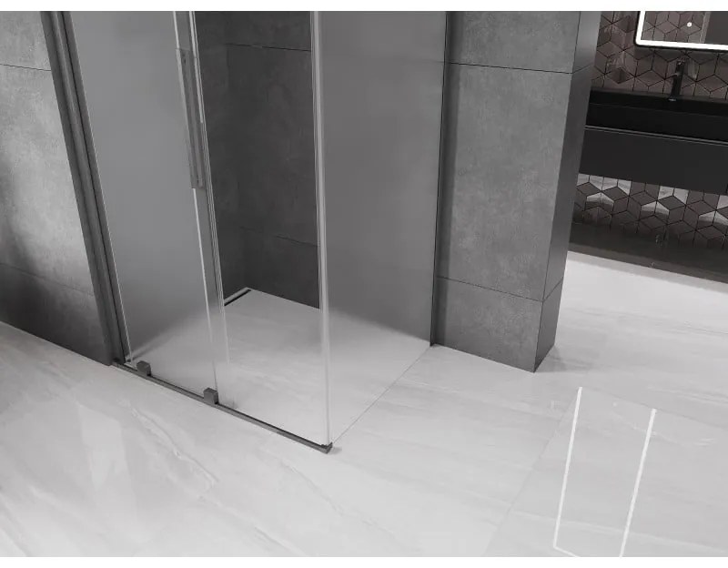 Mexen Velar, sprchový kút s posuvnými dverami 150 x 100 cm, 8mm sklo námraza, grafit brúsený, 871-150-100-31-66