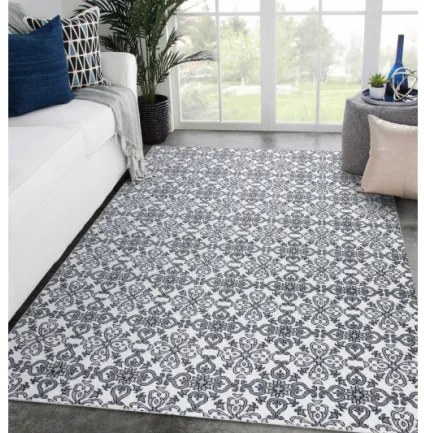 Koberec ARGENT - W4949 Kvety biely / sivý