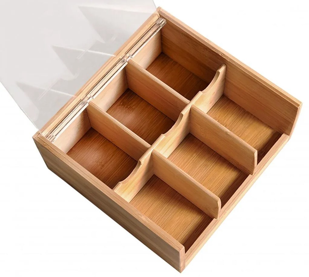 Škatuľka na čaj, organizér so 6 priehradkami, bambusový