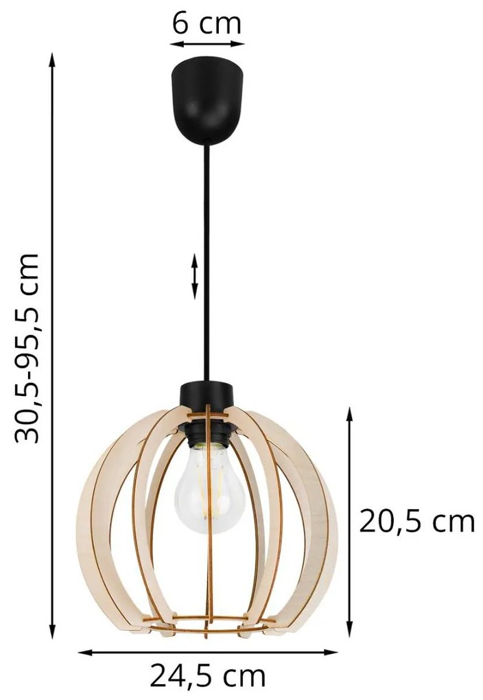 Závesné svietidlo Timber 9, 1x drevené tienidlo, lp