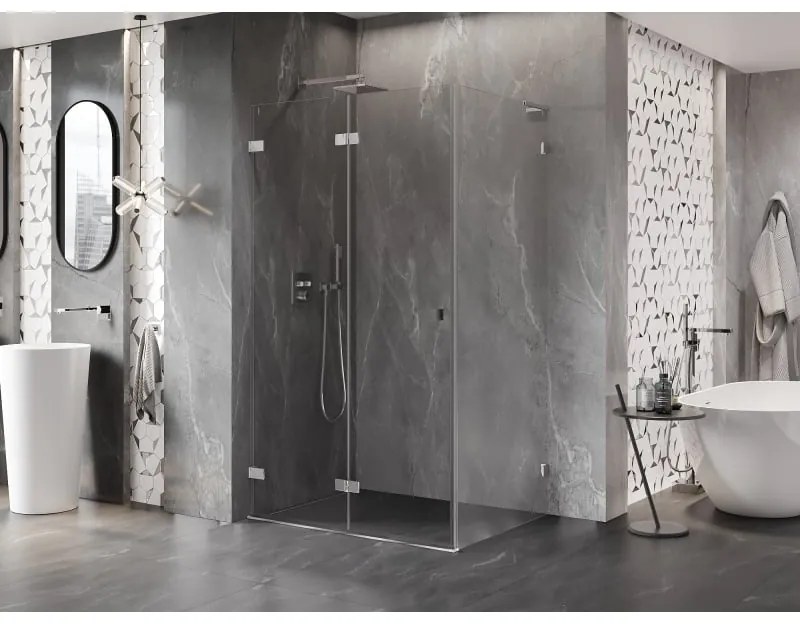 Mexen Lunar-F L, 1-krídlový sprchový kút so skladacími dverami, ľavý, 90 x 80 cm, 8mm číre sklo, chrómový profil, 836L-090-080-01-00-L