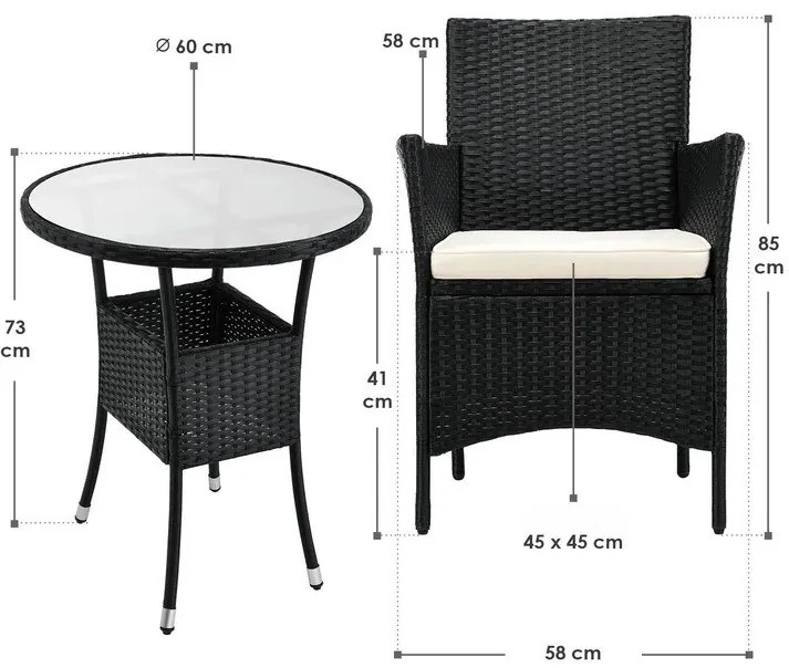 InternetovaZahrada Balkónový set Bayamo - čierny + krémové podušky