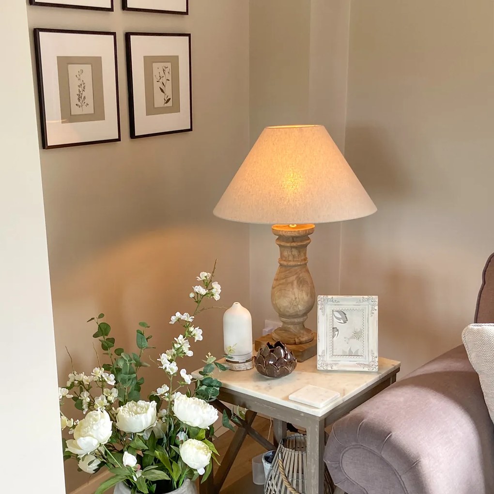 Rustikálna stolná lampa s béžovým ľanovým tienidlom 50 cm - Catnip