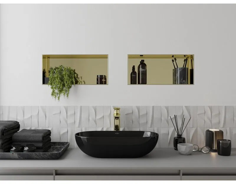 Mexen X-Wall-NR, polička na zapustenie pod obklad bez goliera 45 x 20 cm, zlatá lesklá, 1951452010