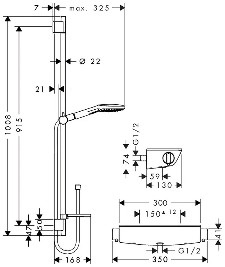 Hansgrohe Raindance Select E, sprchová súprava 120 3jet na stenu s termostatom Ecostat Select a sprchovou tyčou 90 cm, biela/chrómová, HAN-27039400