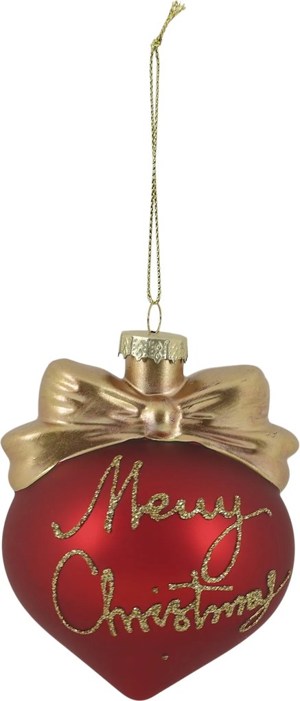 Červená sklenená vianočná banka s mašľou Merra Christmas – Ø 8*10 cm