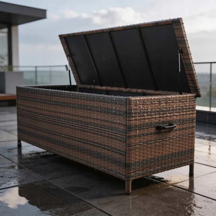 Elegantný záhradný úložný box z technoratanu - hnedý L