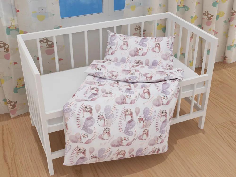 Biante Detské bavlnené posteľné obliečky do postieľky Sandra SA-284 Hnedé sovy Do postieľky 100x135 a 40x60 cm