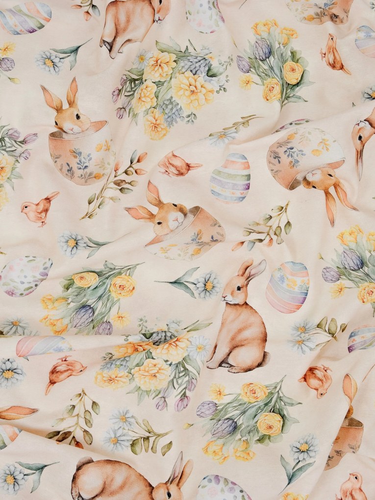 Veľkonočný okrúhly obrus Ø 140 cm - Zajačikovia béžový