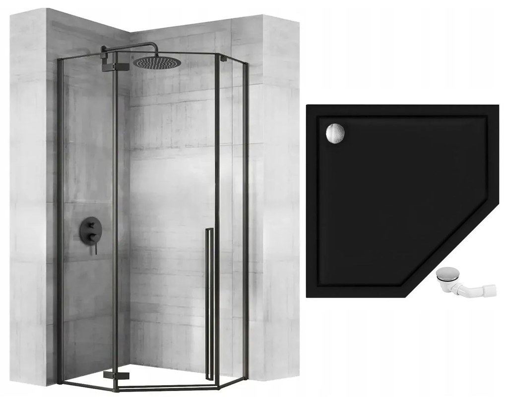 Rea Diamond Black, päťuholníkový sprchový kút 90 x 90 cm, 6mm číre sklo, čierna matná, REA-K5622